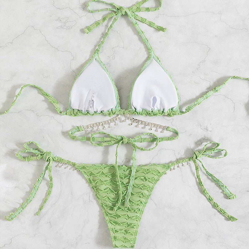 2 Piece Green Color Simple Bikini - | LIMITLESS FIT WEAR