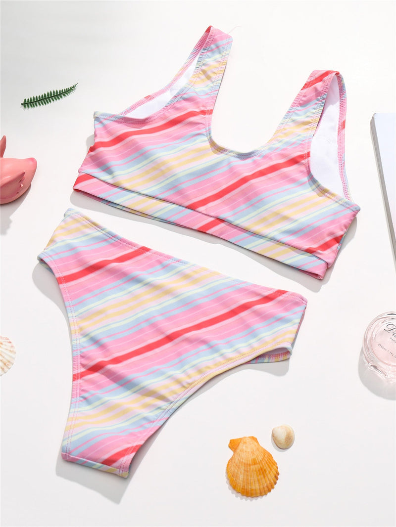 2 PC Pink Stripe Cute Swimsuit - | LIMITLESS FIT WEAR