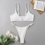 2 PCS Solid Ribbed Swimsuit - Small / White | LIMITLESS FIT WEAR