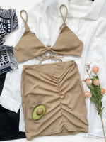 3 Piece Sexy Cover Up High Waist Bikini - Small / Khaki | LIMITLESS FIT WEAR