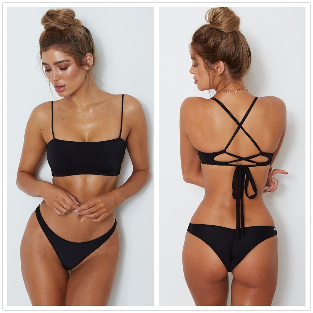 Cross Strap Tube Top Swimsuit - Small / Black | LIMITLESS FIT WEAR