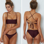 Cross Strap Tube Top Swimsuit - Small / Wine Red | LIMITLESS FIT WEAR