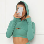 Energy Crop Top Hoodie Sweater - tops - Aqua / SMALL | LIMITLESS FIT WEAR