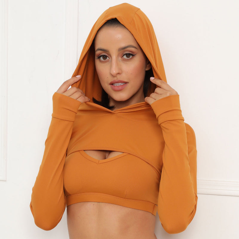 Energy Crop Top Hoodie Sweater - tops - Mustard / SMALL | LIMITLESS FIT WEAR