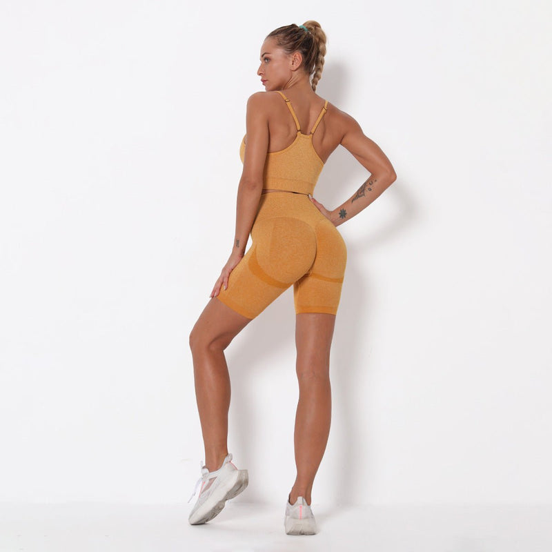 'Jade' Shorts & Sports Bra Matching Set - Yellow / XS | LIMITLESS FIT WEAR