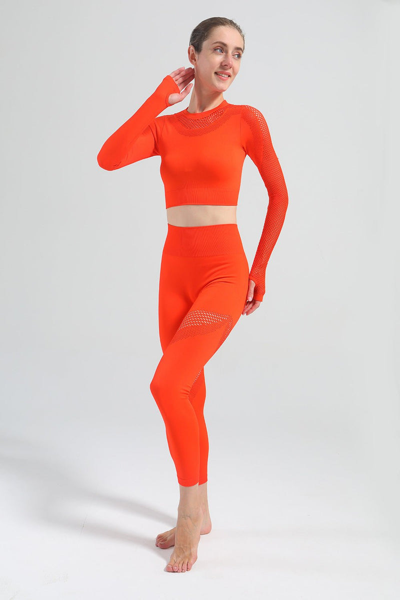 'Amanda' Long Sleeve Top - Orange / S | LIMITLESS FIT WEAR