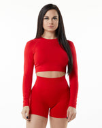 Magnitude Long Sleeve Crop Top - XS / Red | LIMITLESS FIT WEAR