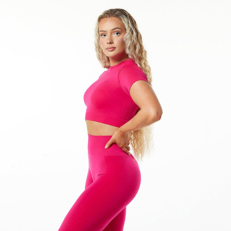 Magnitude Seamless Crop Top - Bright Pink - | LIMITLESS FIT WEAR
