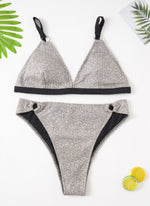 NEW Plus Size Active Shiny Silver Bikinis Woman Swimwear - 0XL | LIMITLESS FIT WEAR