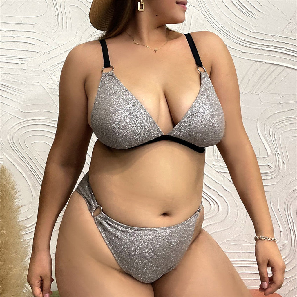 NEW Plus Size Active Shiny Silver Bikinis Woman Swimwear - | LIMITLESS FIT WEAR