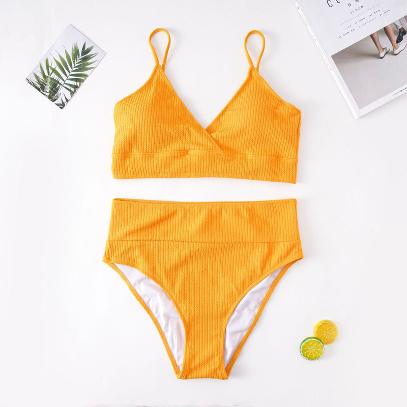 NEW Plus Size Beachwear Active Two-Piece Strapping Swimsuit - 0XL / Yellow | LIMITLESS FIT WEAR