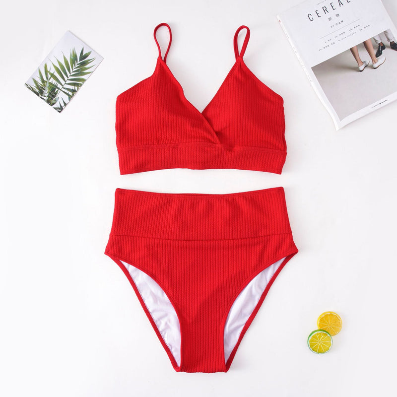 NEW Plus Size Beachwear Active Two-Piece Strapping Swimsuit - 0XL / Red | LIMITLESS FIT WEAR