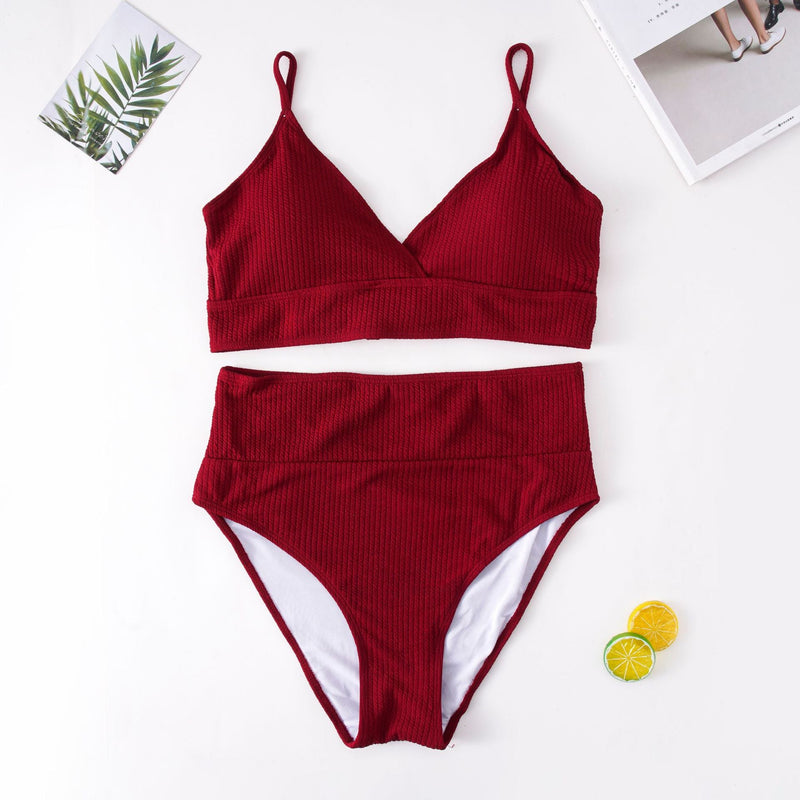 NEW Plus Size Beachwear Active Two-Piece Strapping Swimsuit - 0XL / Wine Red | LIMITLESS FIT WEAR