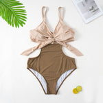 NEW Plus Size Beachwear One Piece Strapping Swimsuit - 0XL / Khaki | LIMITLESS FIT WEAR