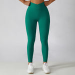 Ribbed V-Shaped Pockets Leggings - XS / Forest Green | LIMITLESS FIT WEAR