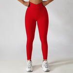 Ribbed V-Shaped Pockets Leggings - XS / Red | LIMITLESS FIT WEAR