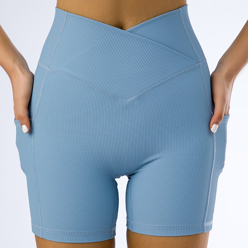 Ribbed V-Shaped Shorts w/ Pockets - XS / Light Blue | LIMITLESS FIT WEAR