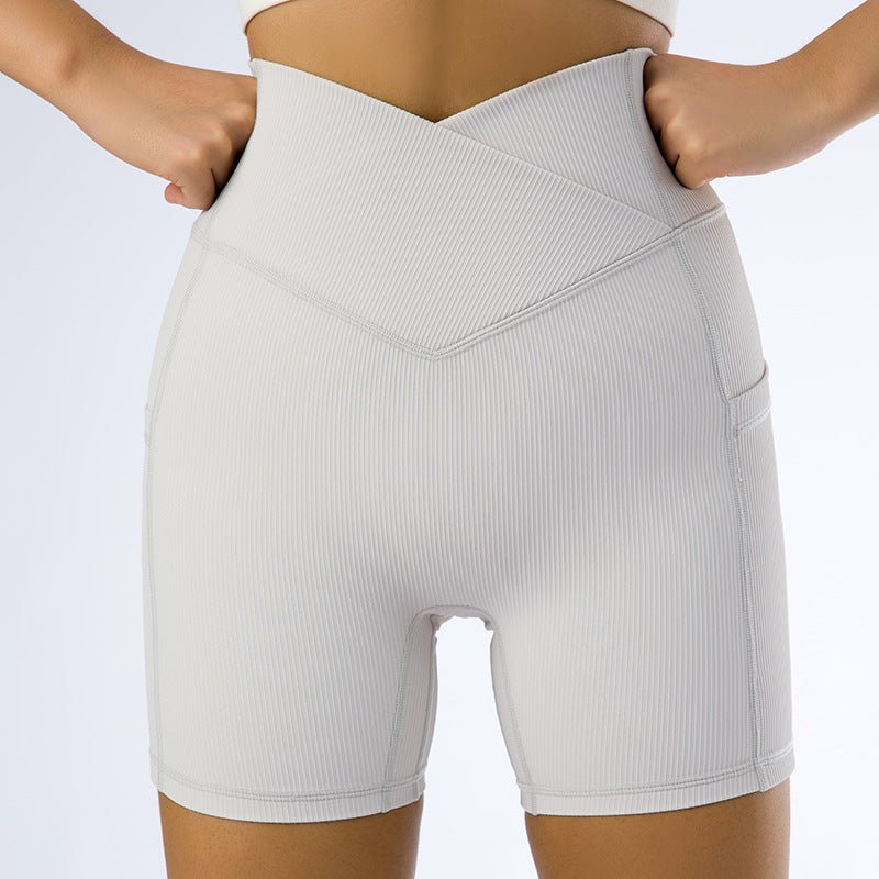 Ribbed V-Shaped Shorts w/ Pockets - XS / Milk White | LIMITLESS FIT WEAR