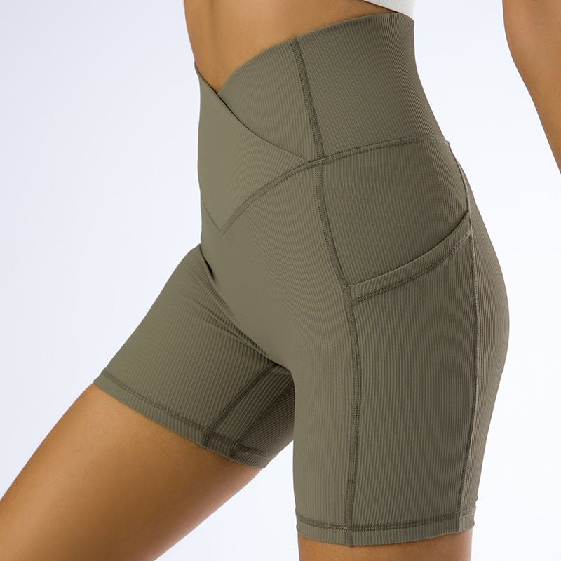 Ribbed V-Shaped Shorts w/ Pockets - XS / Army Green | LIMITLESS FIT WEAR