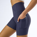 Ribbed V-Shaped Shorts w/ Pockets - XS / Navy | LIMITLESS FIT WEAR